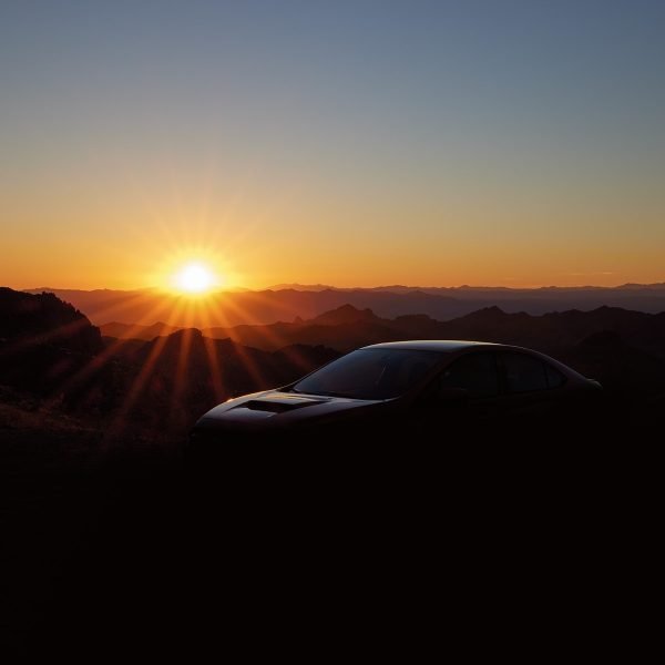 New 2022 WRX hidden in sunset shadow