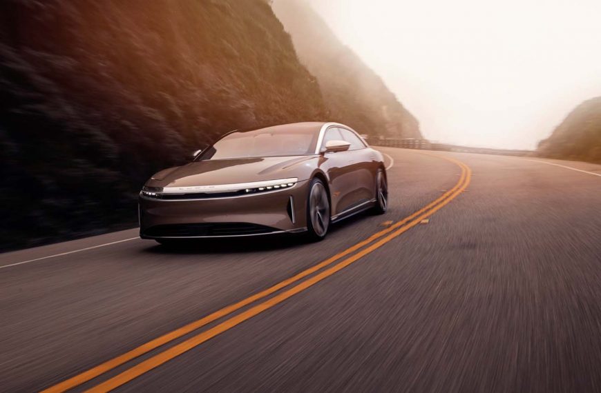 lucid air driving on canyon road