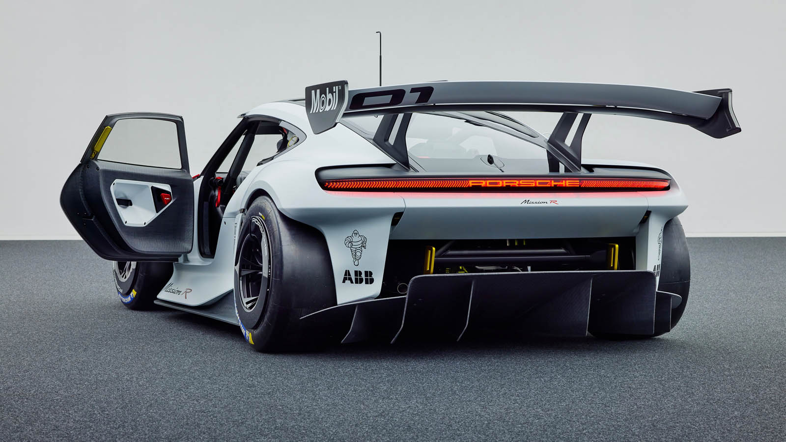 Porsche Mission R Concept Rear Three Quarter View with Door Open