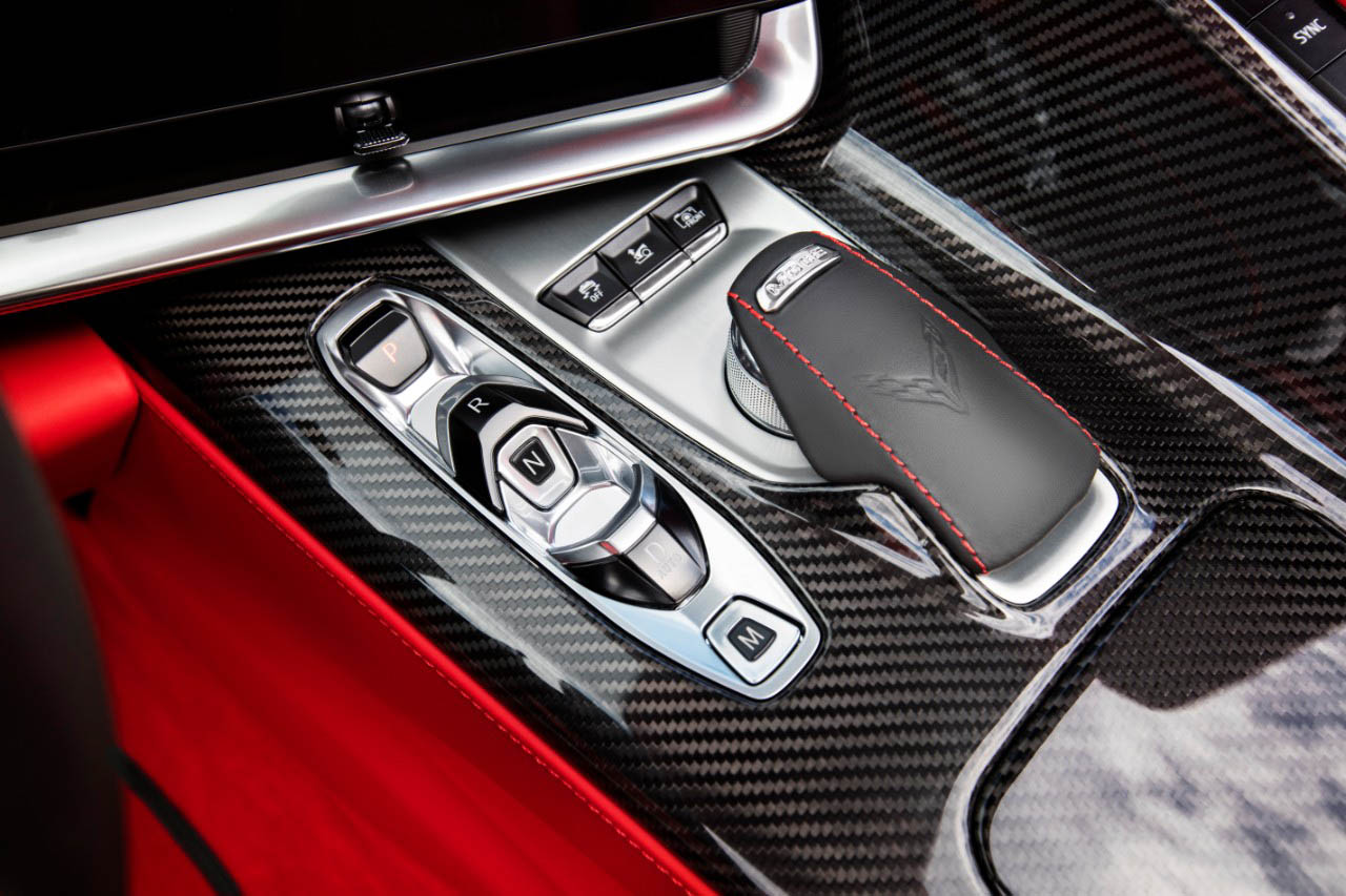 2023 Chevrolet Corvette Z06 Red Interior with Carbon Fiber Trim Center Console